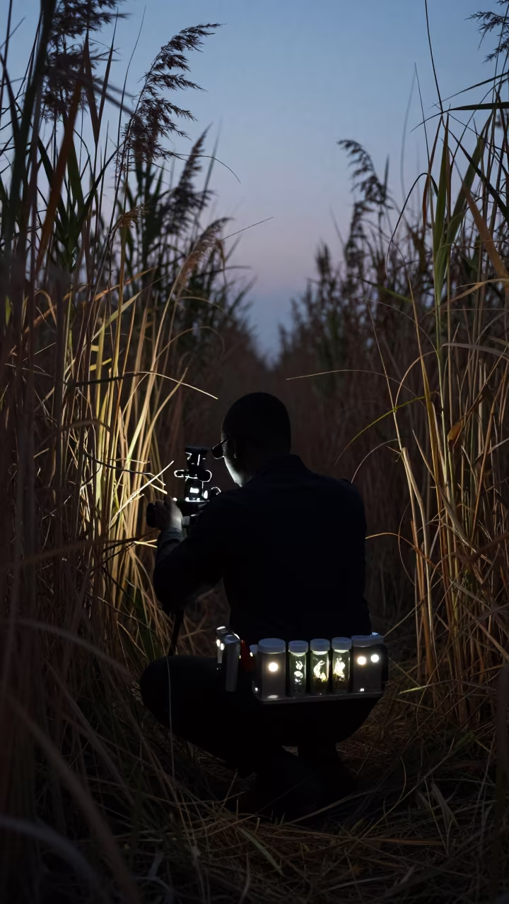Biologist Silhouette in Abuja Reeds at Twilight in in Abuja