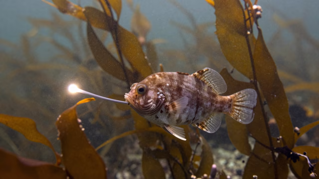 Bioluminescent Anglerfish in Senegalese Kelp in along a kelp-fringed shelf in Senegal