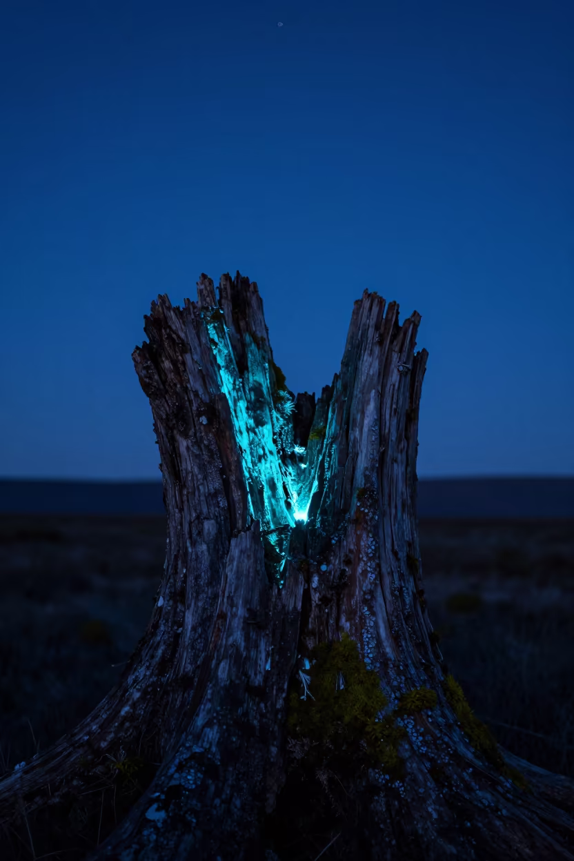 Bioluminescent Foxfire on Rotting Stump Argentina in in Argentina