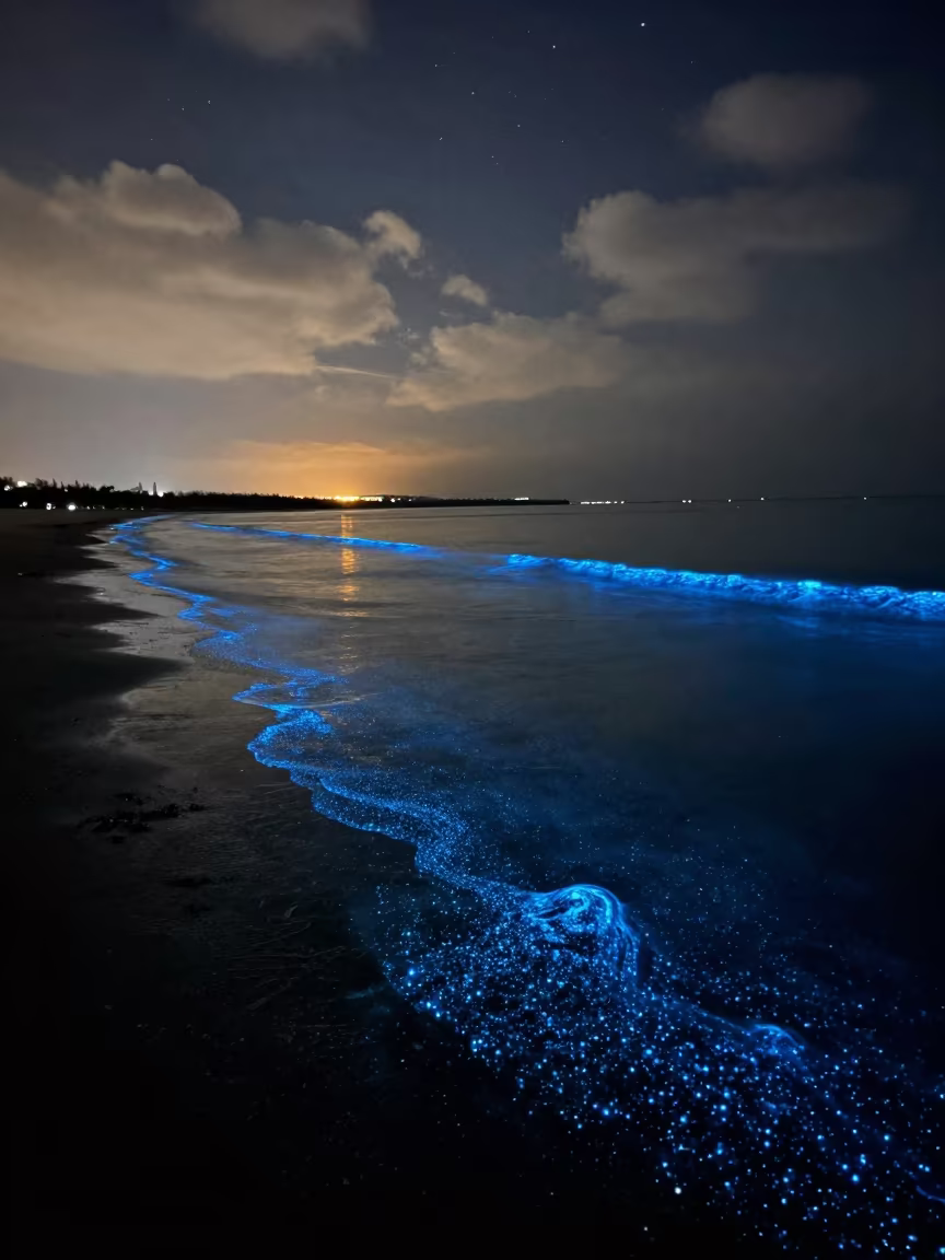 Bioluminescent Plankton Haeundae Shore Night in under a band of cold starlight near Haeundae, Busan