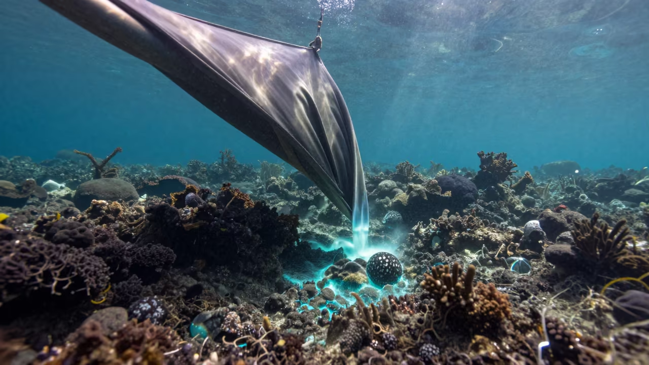 Bioluminescent Reef Edge Drapes Over Volcanic Rock in beside a volcanic reef overhang near Belize City