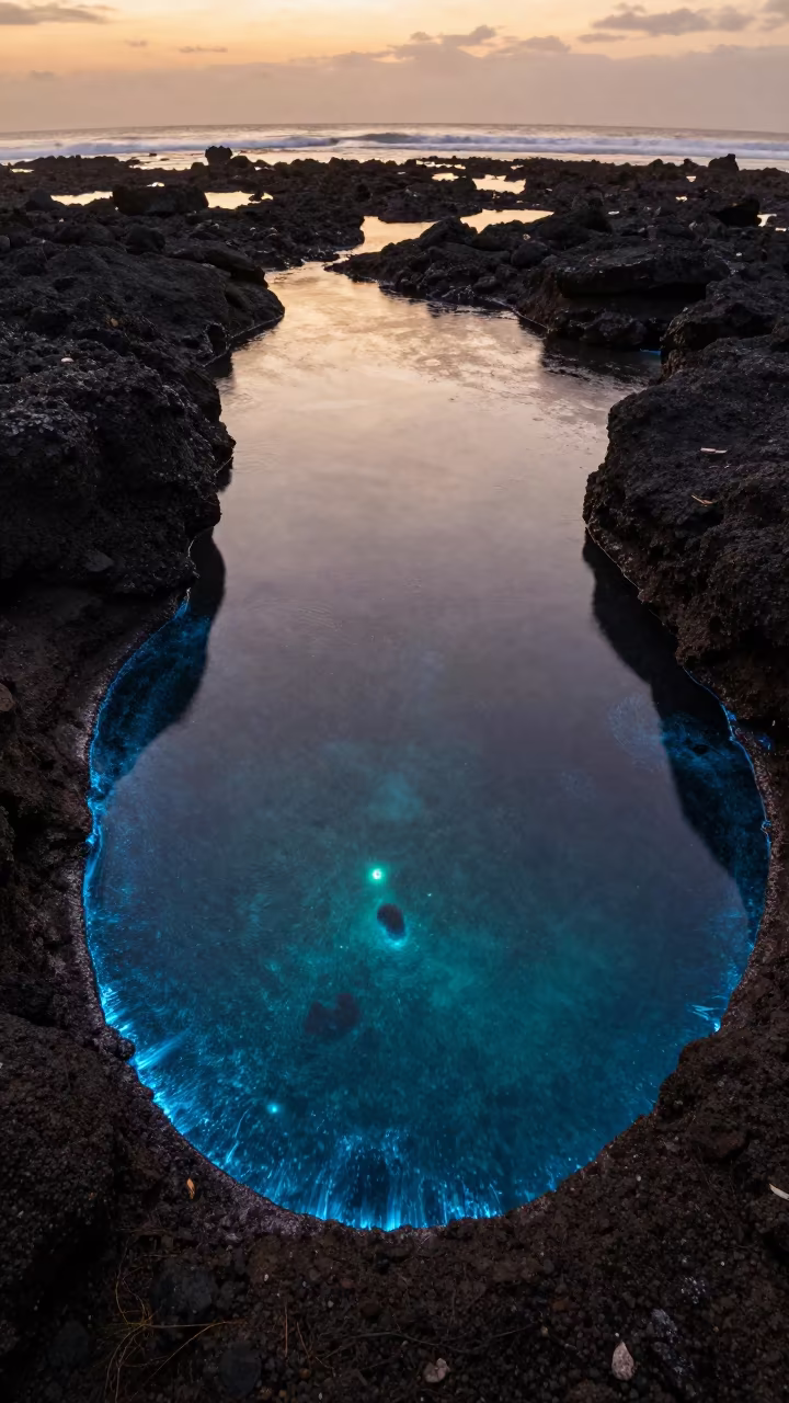 Bioluminescent Tide Pool Goa Monsoon Sunset in above a cold-water reef edge in Goa