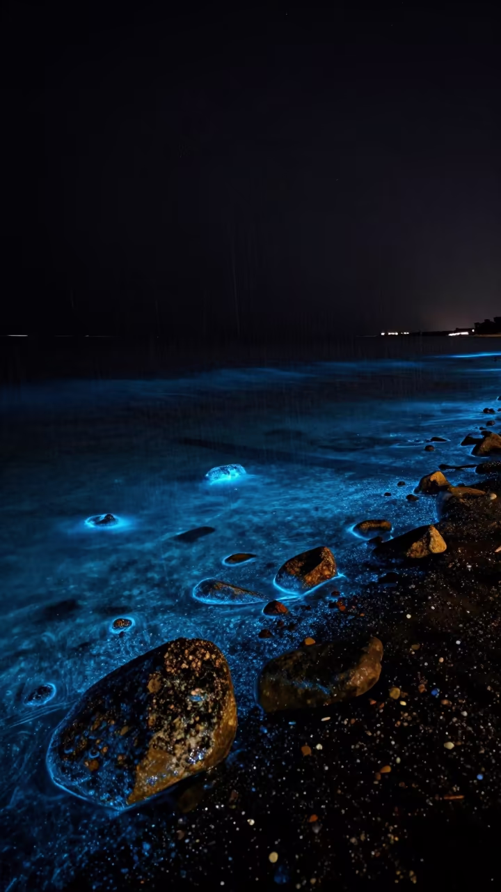 Bioluminescent Winter Shoreline Under Starlight Syria in in Syria