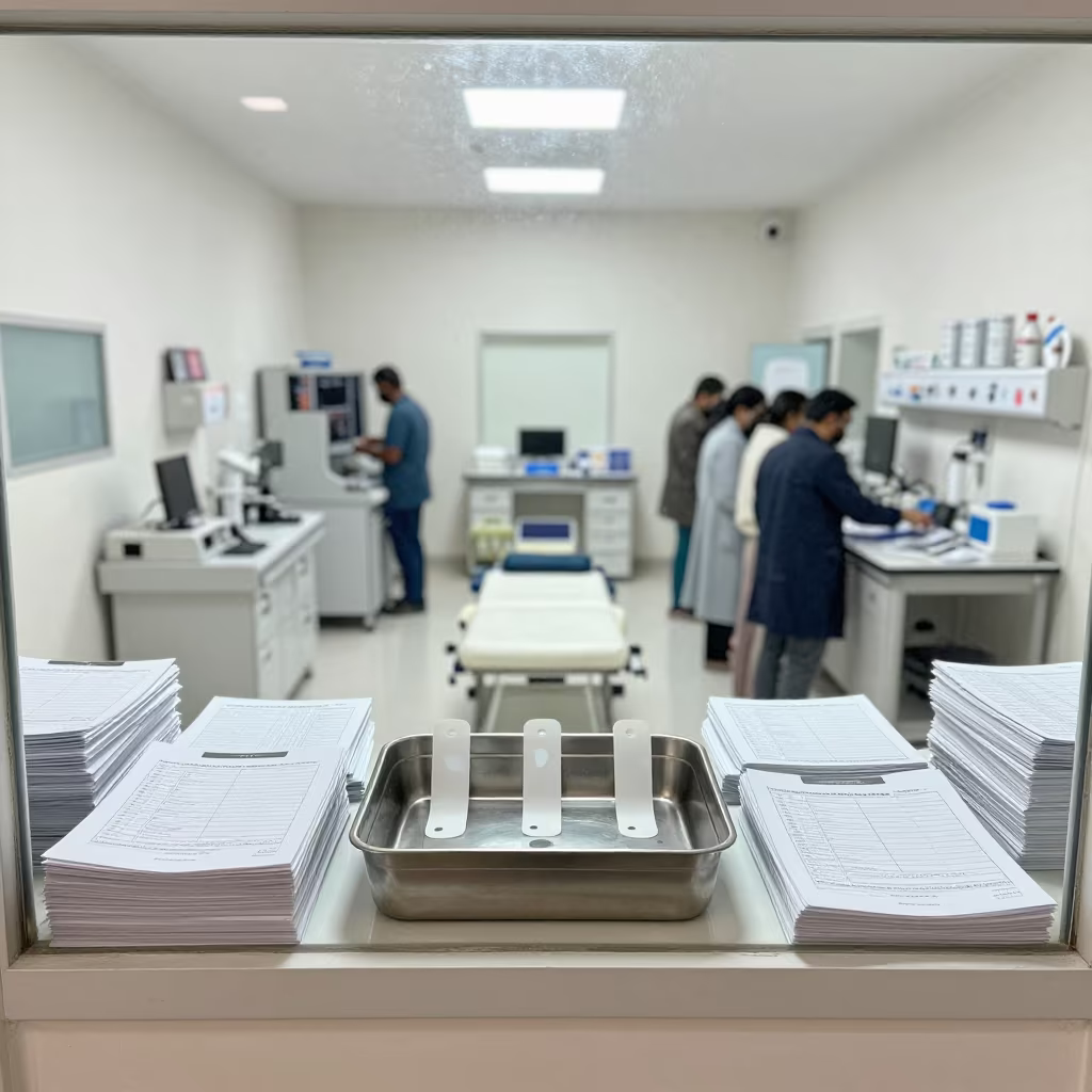 Biopsy Marker Bin in Karachi Radiology Control Room in inside an imaging control area behind glass in Karachi