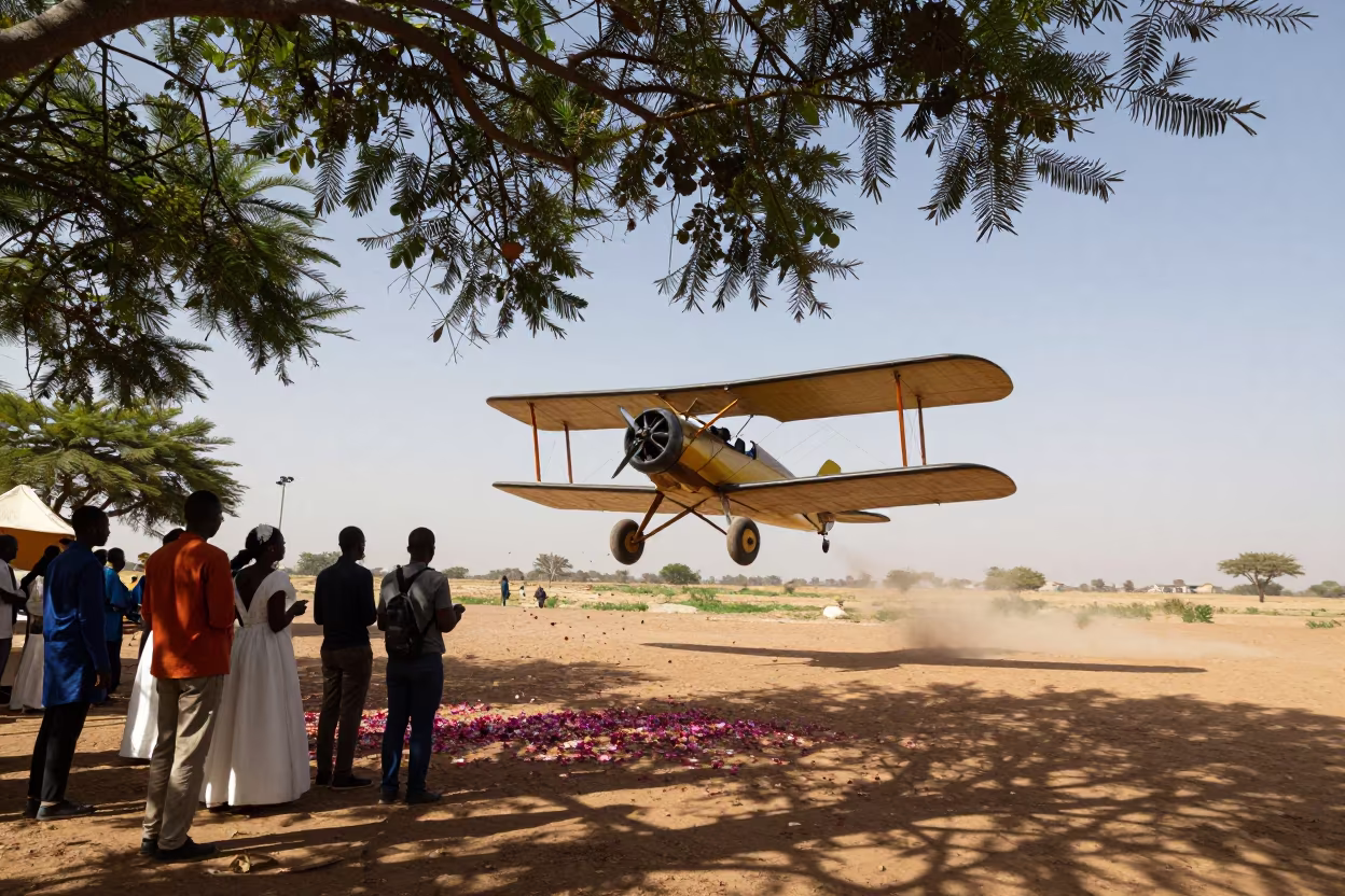 Biplane Drops Petals Over Mauritanian Wedding in near Nouakchott