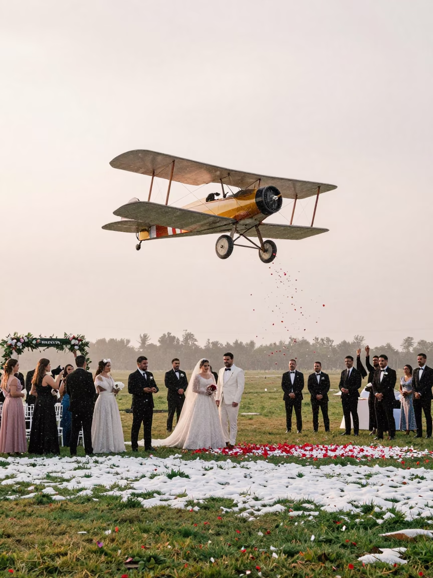 Biplane Drops Petals Over Wedding Near Russeifa in near Russeifa