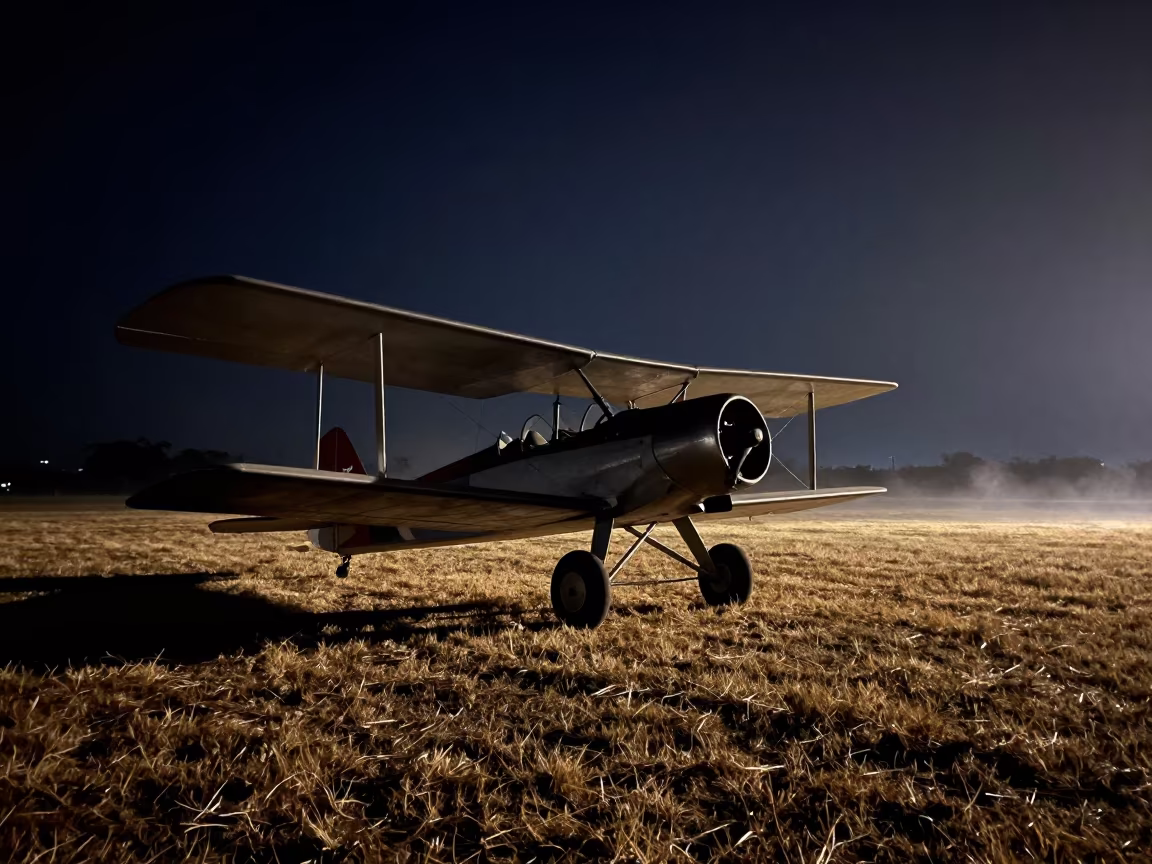 Biplane Low Over Quezon City Field at Night in near Quezon City