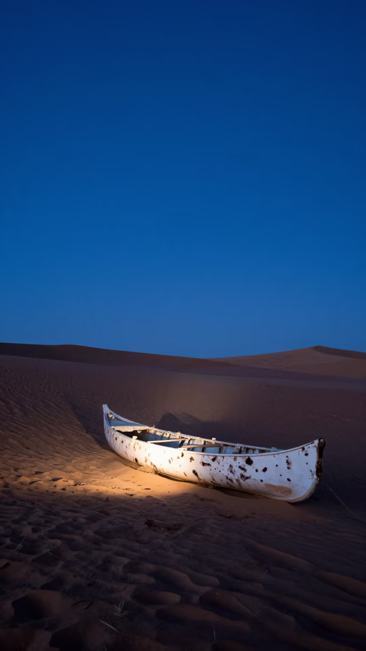 Birch Canoe Before Dawn in Moroccan Desert in in Morocco