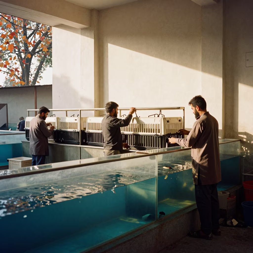 Bird Carrier Rack Reset at Dera Ismail Khan Counter in inside a fish bagging counter zone near Dera Ismail Khan
