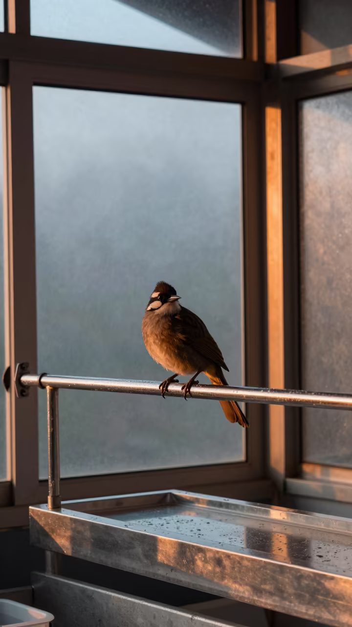 Bird on Diet Card Rail in Chiang Mai Bay in inside a grooming bay in Santitham, Chiang Mai