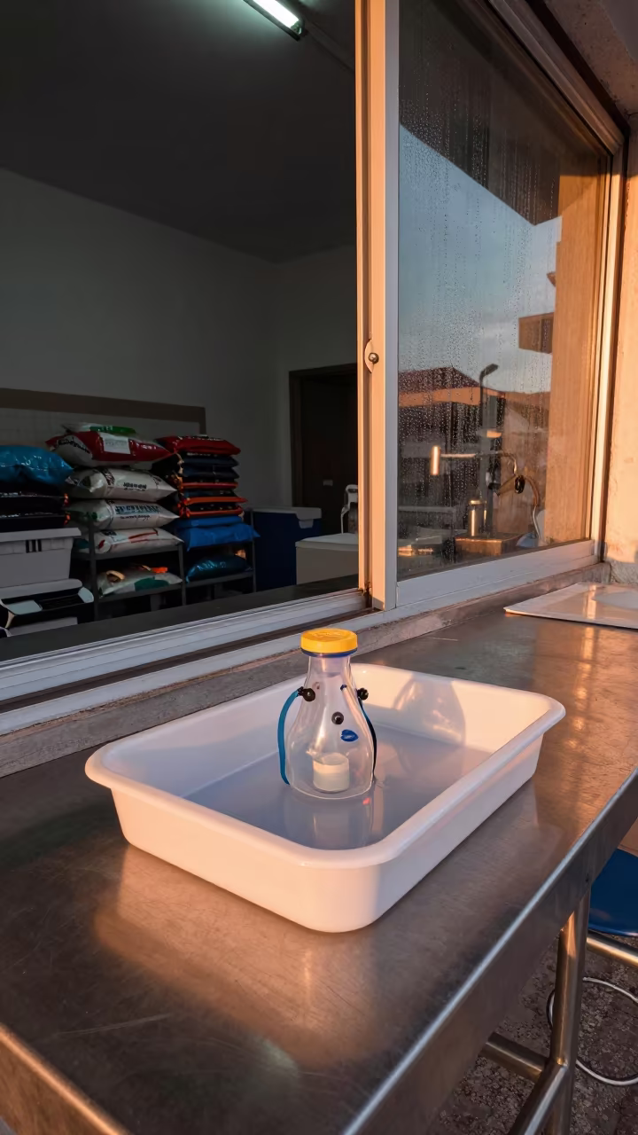 Bird Nebulizer Mask Tray in Shop Light in inside a fish bagging counter zone in Pedro Juan Caballero