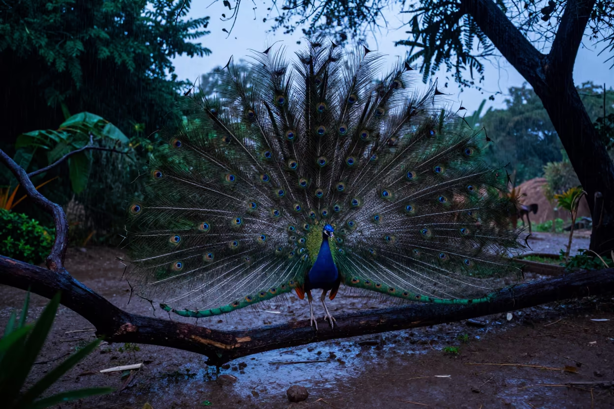 Bird of Paradise Displaying in Indigo Twilight in along a game trail near Helwan