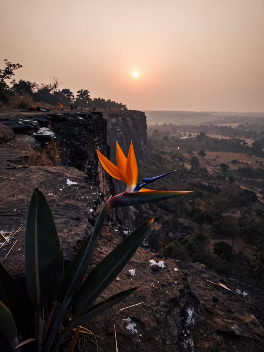 Bird of Paradise Flower on West Bengal Cliff in along a salt-sprayed cliff edge in West Bengal