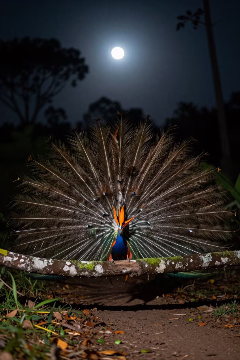 Bird of Paradise Moonlight Display Late Autumn in along a game trail near Parma