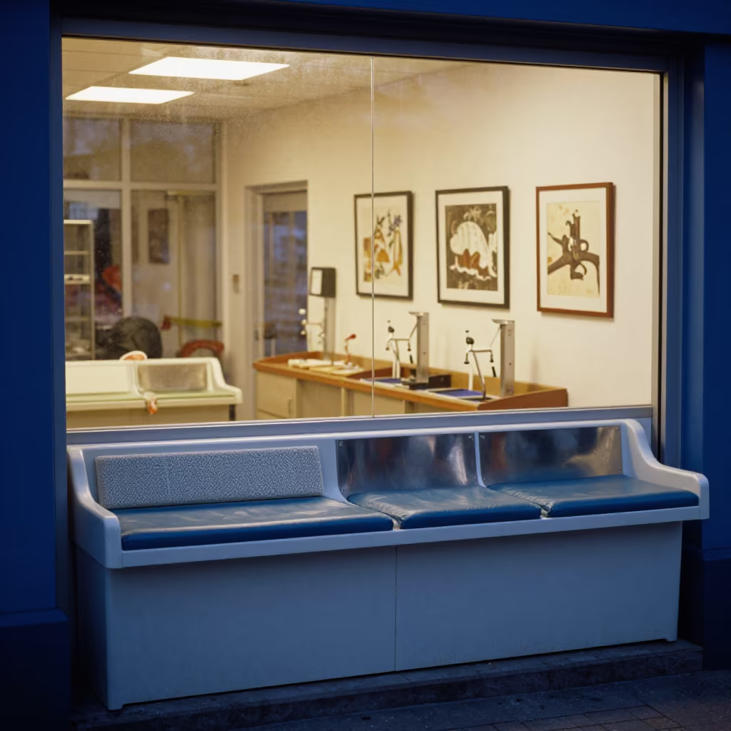 Bird Perch Bench in Lobamba Shop After Sunset in inside a fish bagging counter zone in Lobamba