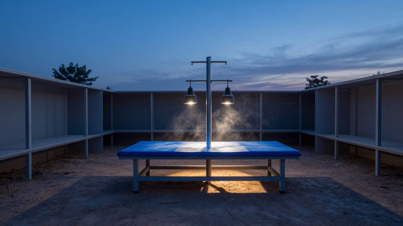 Bird Perch Bench in Sumbe Adoption Room Twilight in inside an adoption room in Sumbe