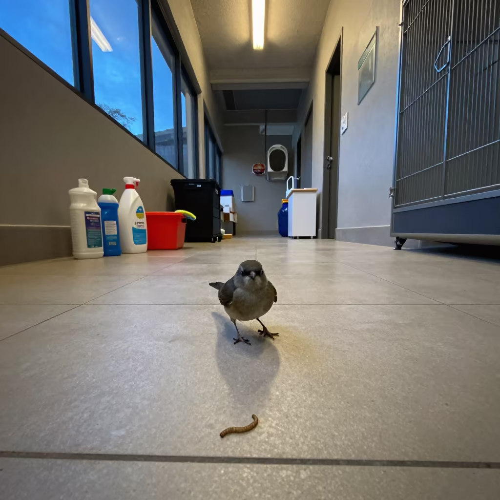 Bird Perch in Kennel Corridor Twilight in in a boarding kennel corridor near Melbourne