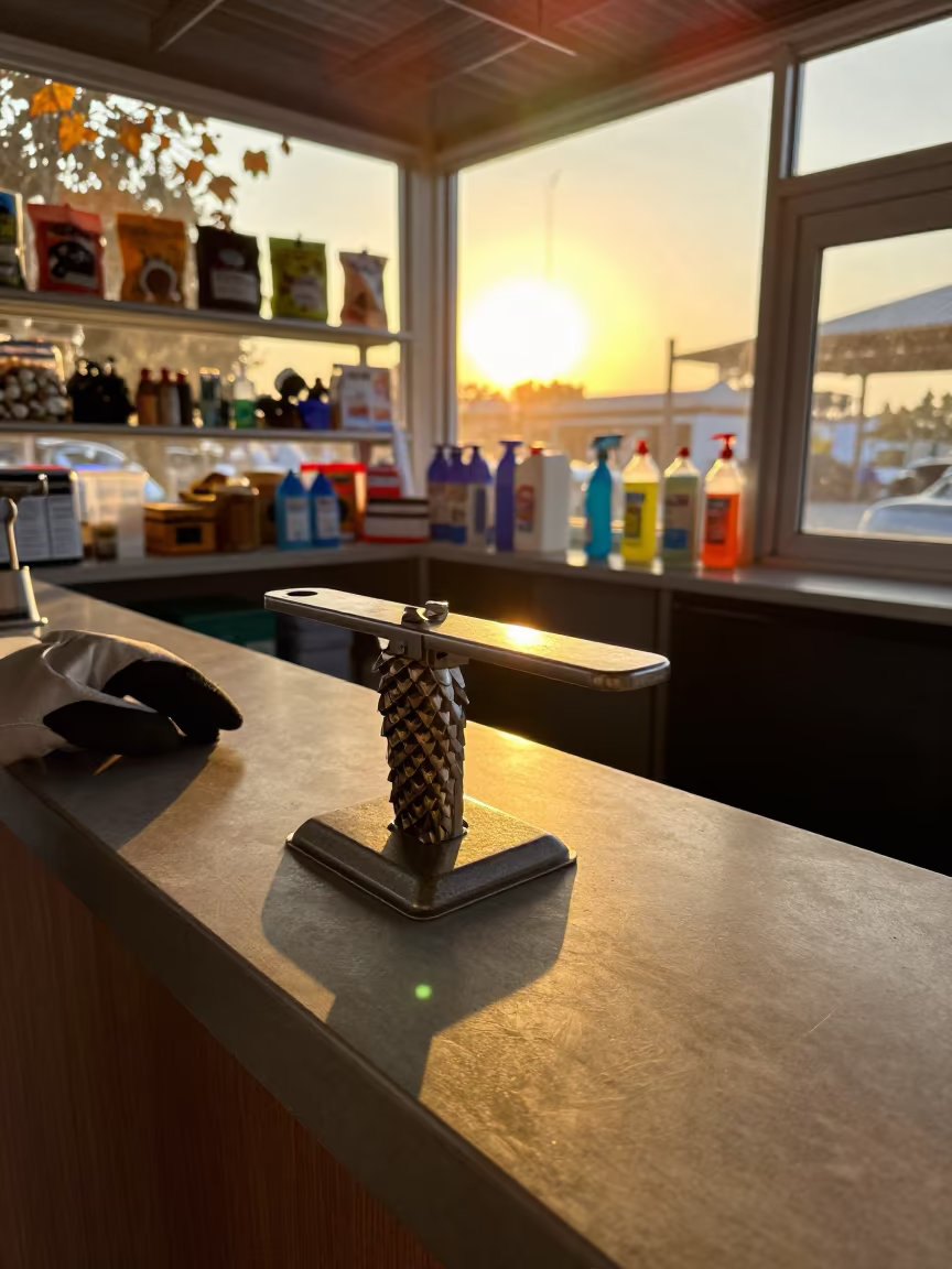 Bird Scale Perch in Abu Dhabi Evening Light in inside a fish bagging counter zone near Abu Dhabi