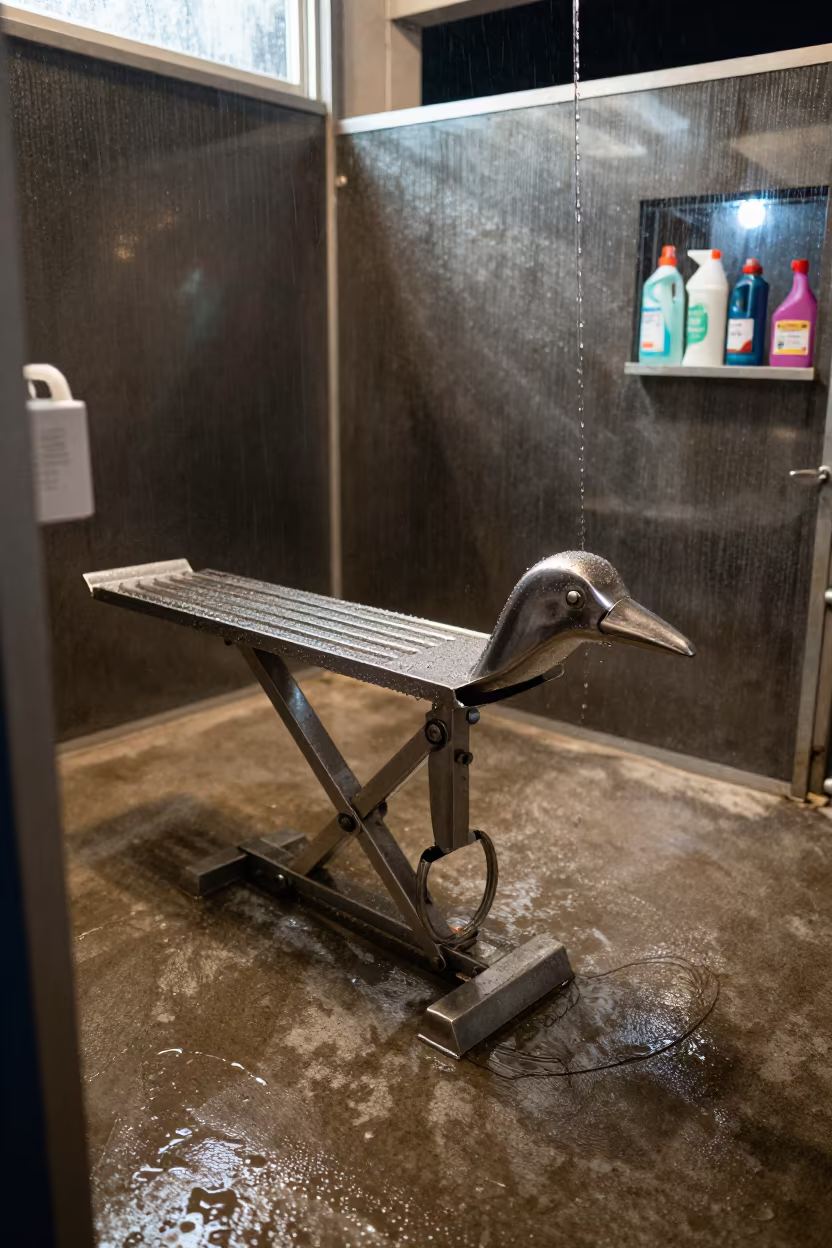 Bird Scale Perch at Night Wash Station in at a self-serve dog wash station in Al Mokattam