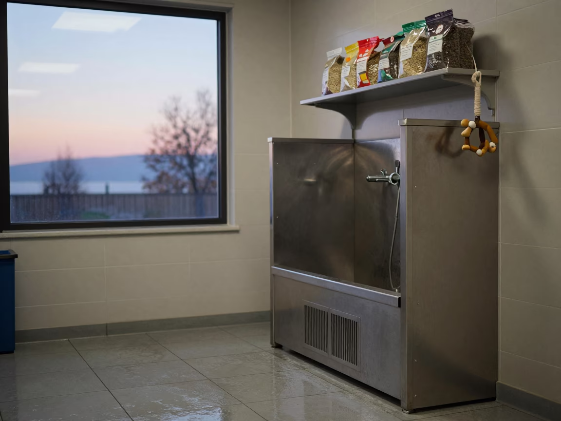 Bird Supplies at Dog Wash Station Dawn in at a self-serve dog wash station in Zonguldak