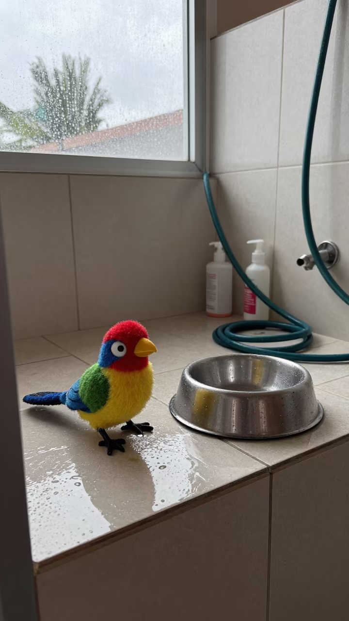 Bird Toy Display at Arusha Dog Wash Station in at a self-serve dog wash station in Arusha