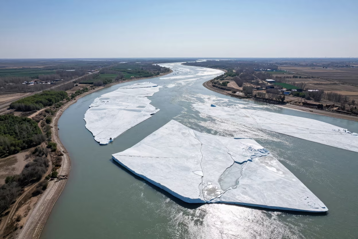 Birds Eye Icebergs Fjord Shaanxi River Channels in high above braided river channels in Shaanxi