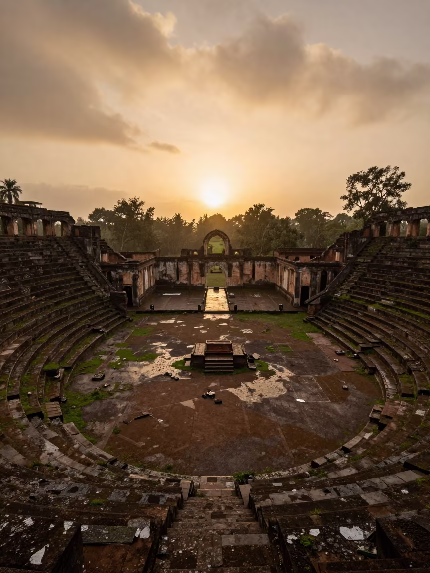 Bird's Eye Roman Amphitheater Ruin Belgaum in through an abandoned ceremonial court near Belgaum