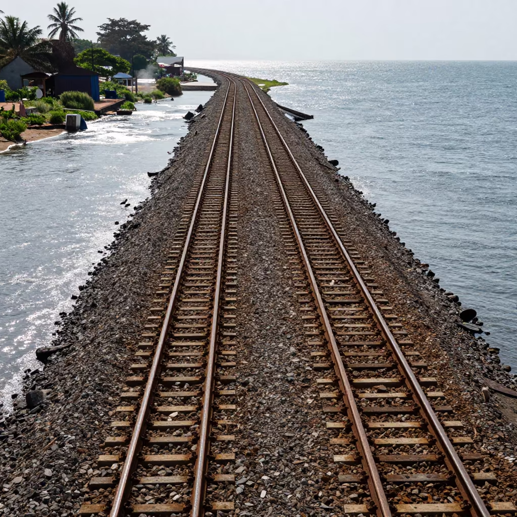 Birds Eye Train Yard Causeway Gambia Wet Season in on a wind-open causeway in Gambia
