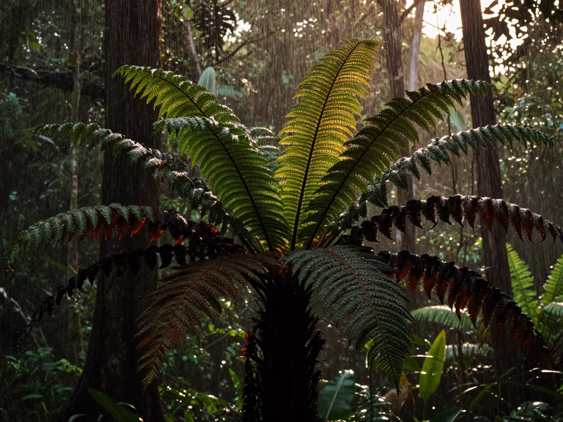 Birds Nest Fern Silhouette in Tamil Nadu Rainforest in in Tamil Nadu