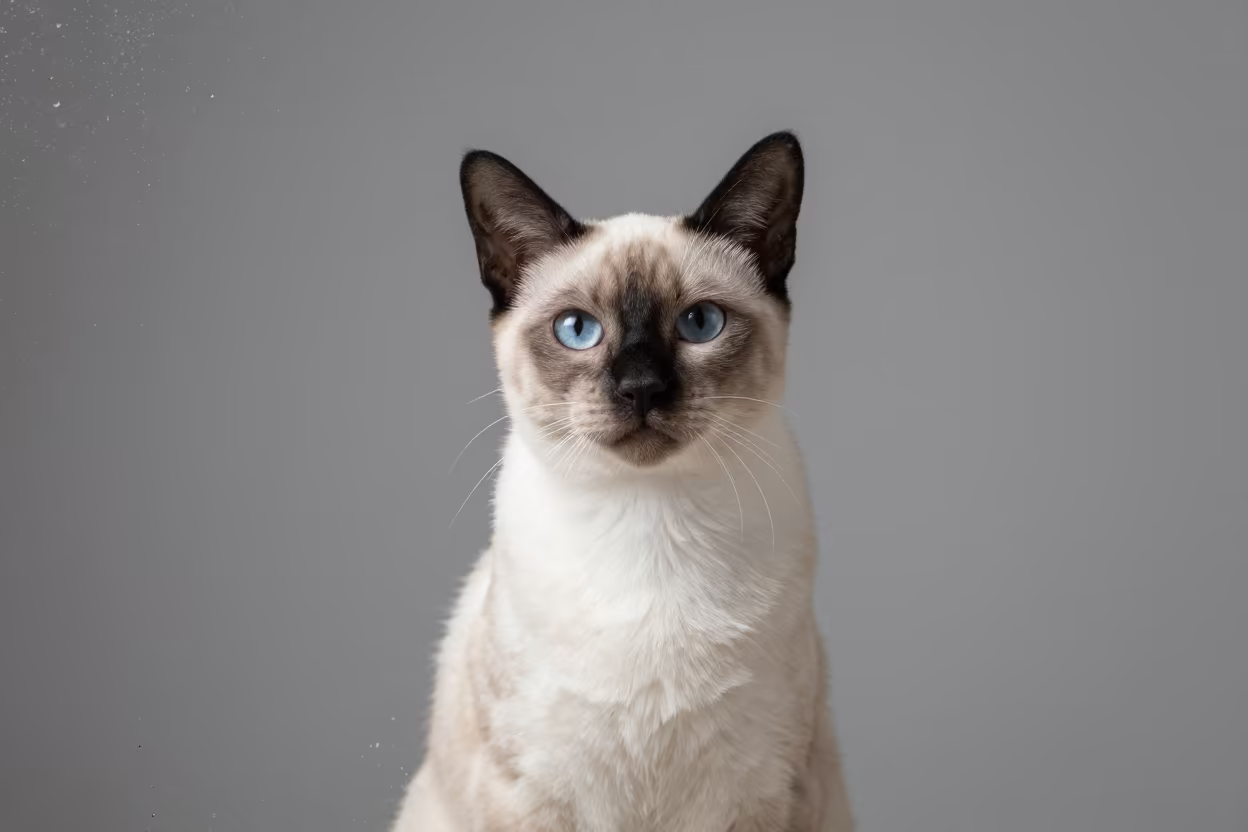 Birman Cat Portrait in Sfax Studio in in a quiet portrait studio with a plain backdrop and eye-level framing in Sfax