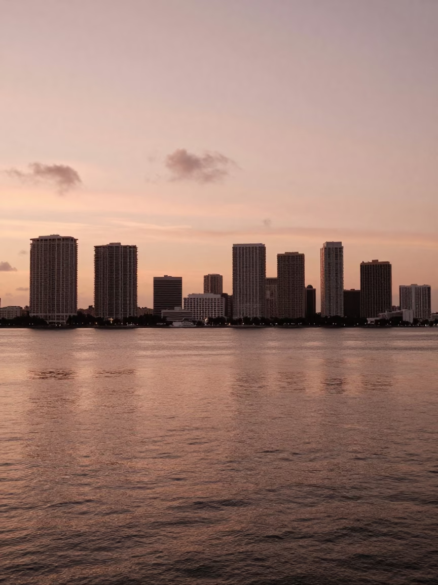 Biscayne Bay Waters And City Skyline in Miami in in Miami, Florida, United States
