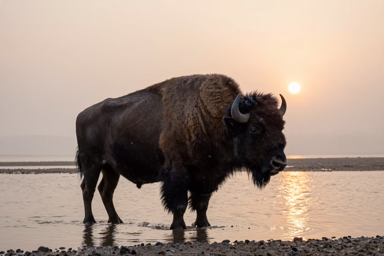 Bison Bull Storm Light on Corsica Coast in beside a tidal inlet in Corsica