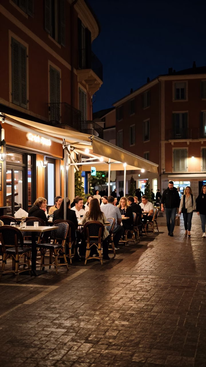 Bistro Scene at Deep In The Night Light in Nice in in Nice, France