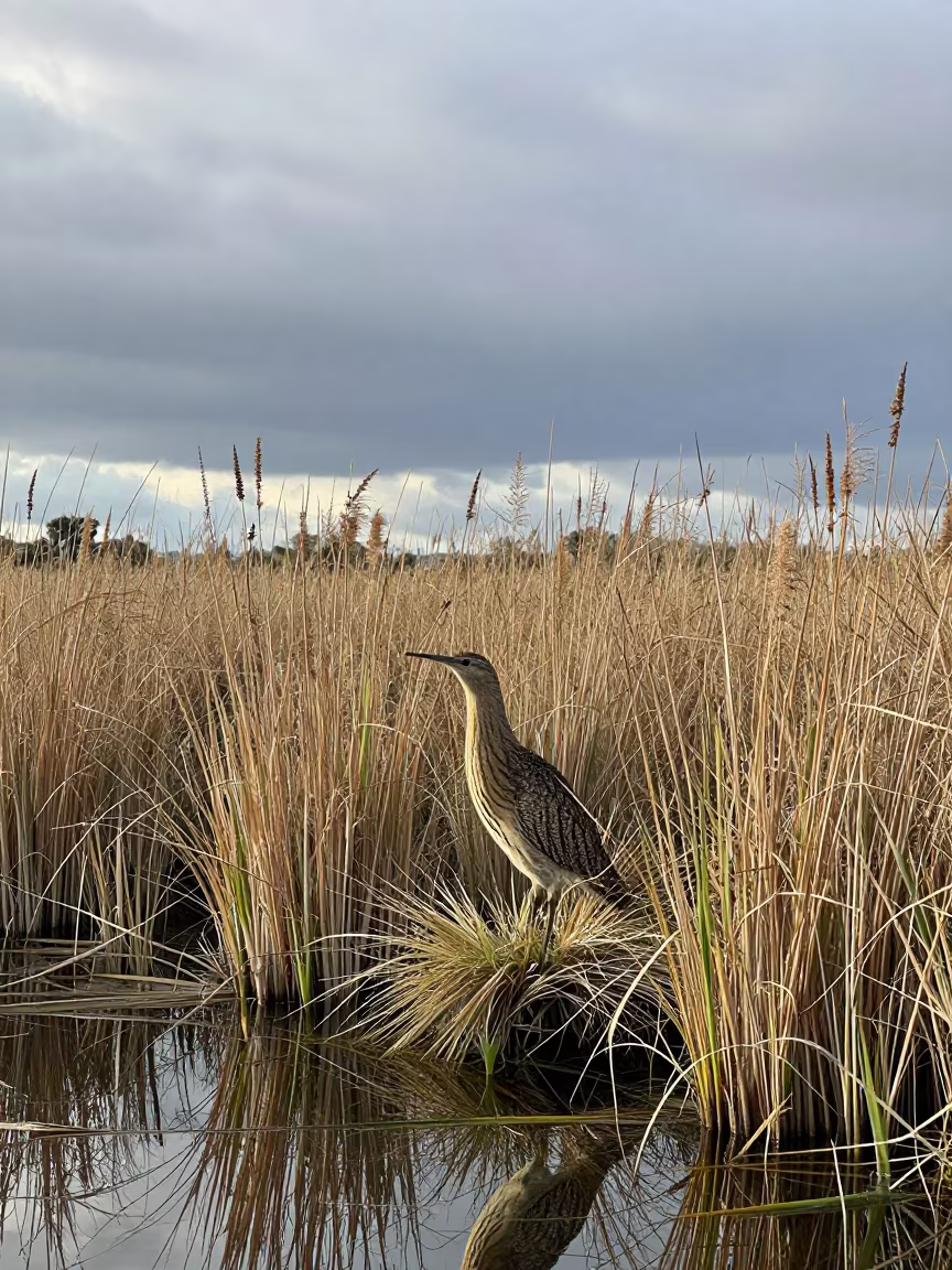 Bittern Camouflaged in Bogota Reed Bed in at the edge of a reed bed near Usaquen, Bogota