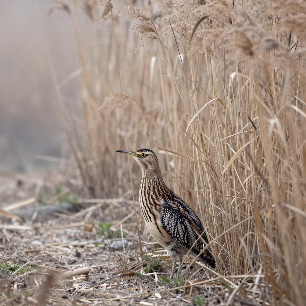 Bittern Camouflaged in Late Autumn Reeds Beirut in along a game trail near Achrafieh, Beirut