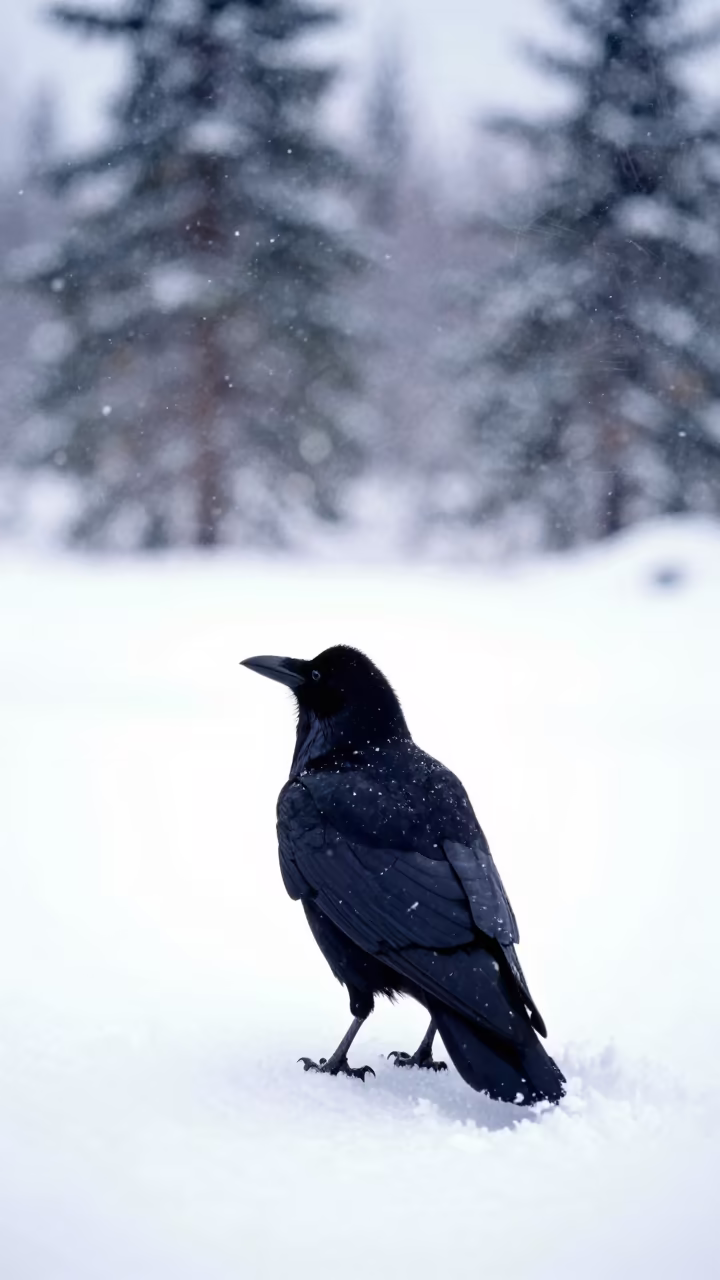Black Crow on Snow Near Yellowknife in near Yellowknife