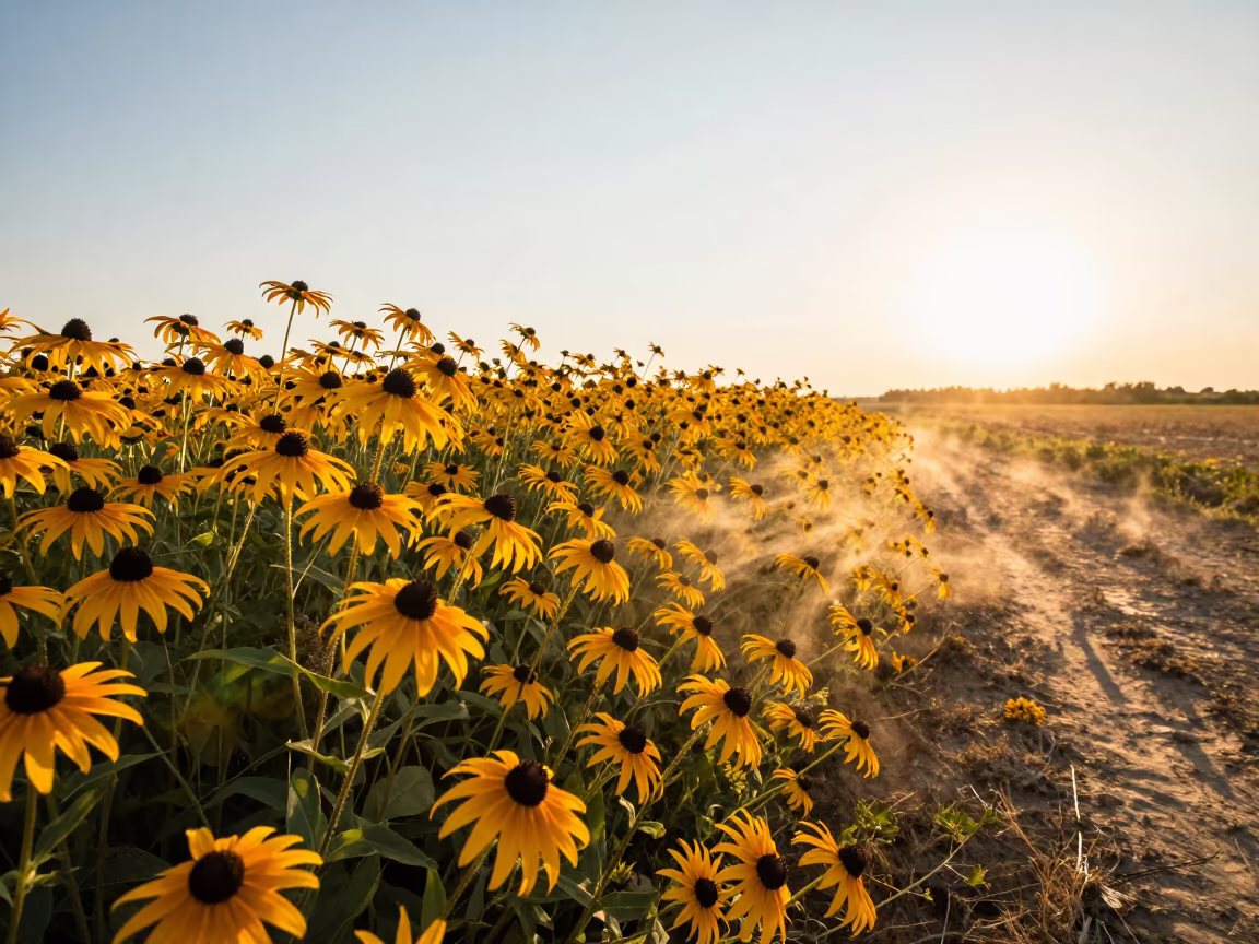 Black-Eyed Susans Swaying in Sunset Light in near Abu Kabir