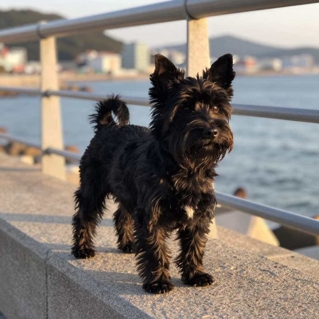Black Schipperke in Busan in in Busan, South Korea