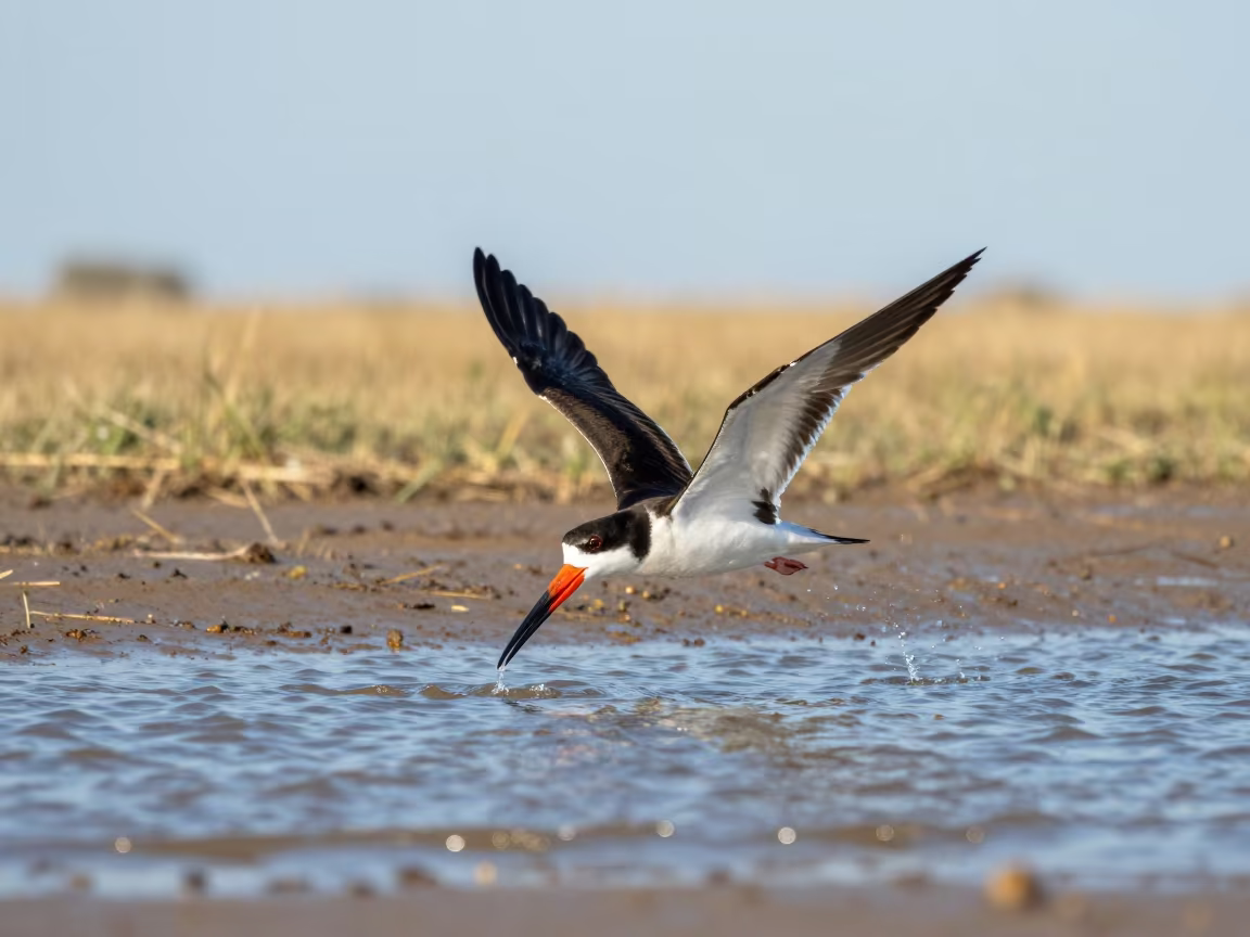 Black Skimmer Slicing Tidal Inlet Water in beside a tidal inlet near Bor
