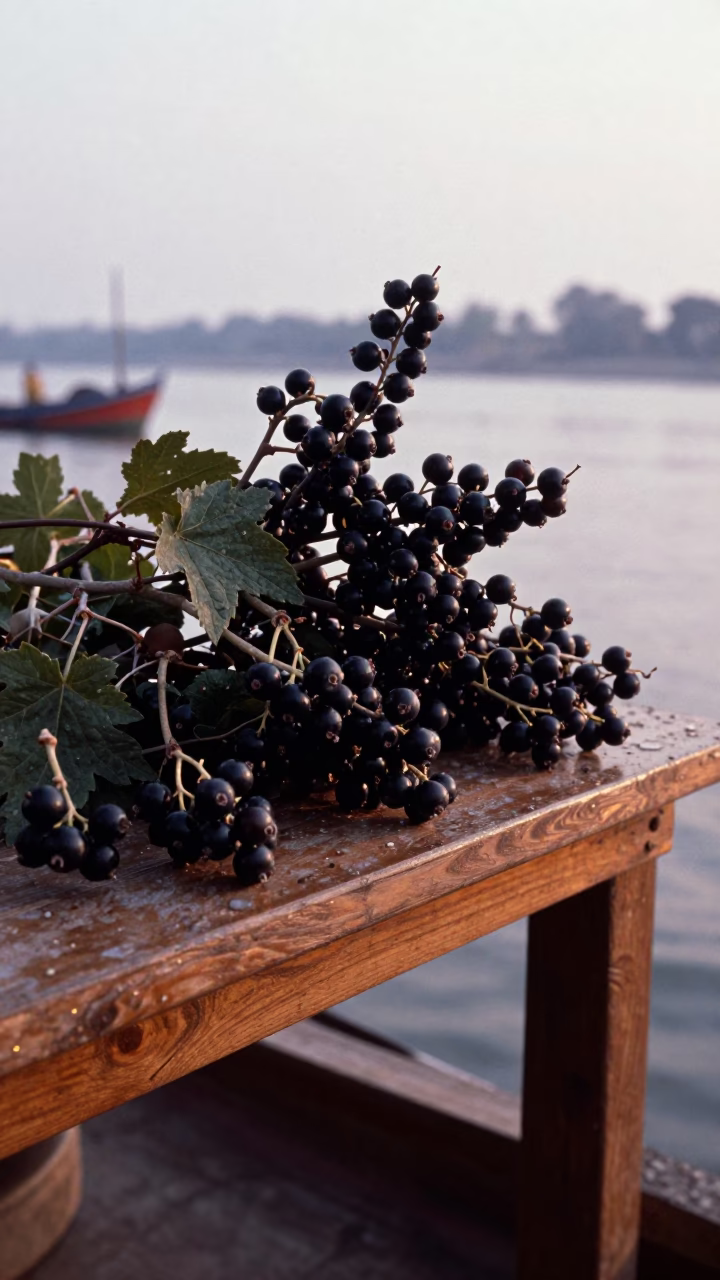 Blackcurrant Clusters on Workshop Shelf in Varanasi in on a workshop shelf in Dashashwamedh, Varanasi