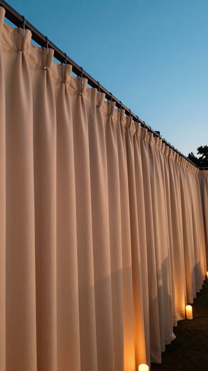 Blackout Curtain Hooks in Banquet Hall Before Service in inside a banquet hall before service in Haikou