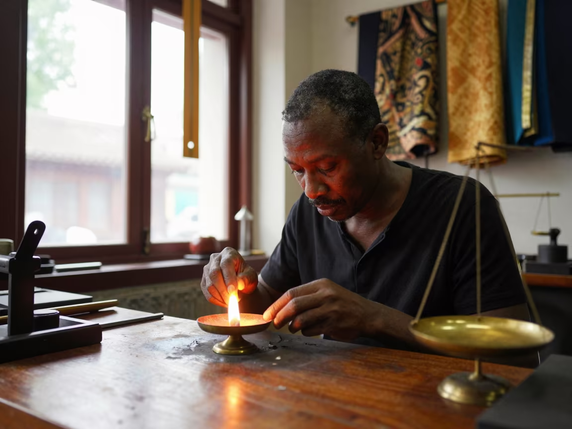 Blacksmith in Beijing Tailor Shop Portrait in in a modest tailor's shop in Houhai, Beijing