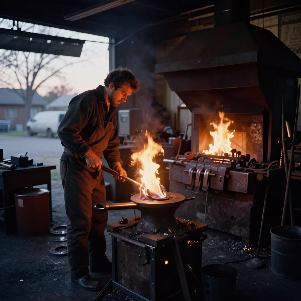 Blacksmith Forges Horseshoe in San Antonio Foundry in in a foundry in San Antonio