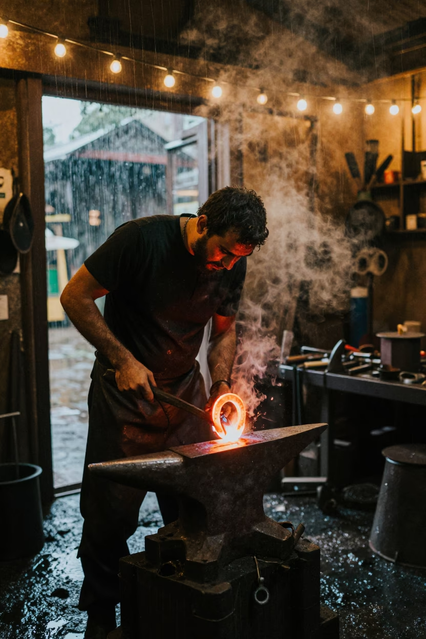 Blacksmith Forging Horseshoe in Menouf Workshop in in a workshop in Menouf