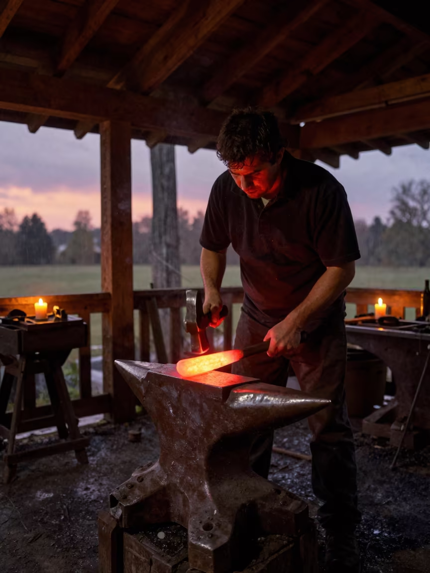 Blacksmith Forging Metal in Danané Loft in in a warehouse loft in Danané