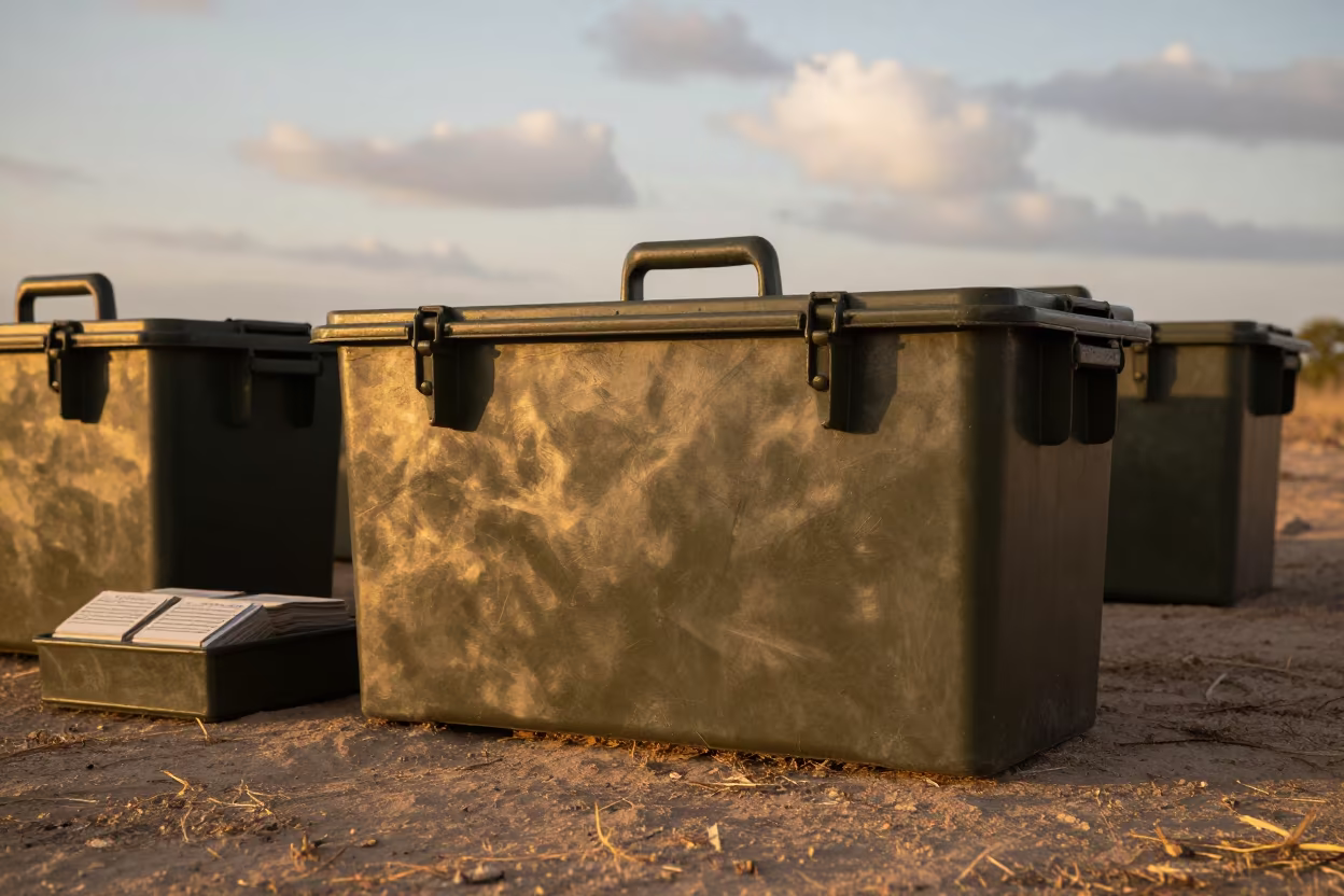 Blank Fire Adapter Bin in Evening Supply Room in beside a convoy halt on open ground in Afyonkarahisar