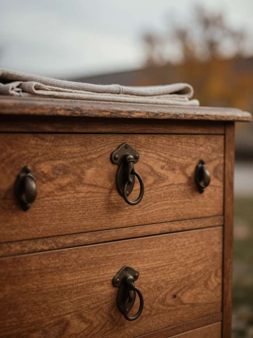 Blanket Chest Detail on Hotel Dresser Gemlik in on a hotel dresser in Gemlik