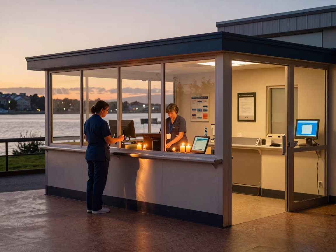 Blantyre Clinic Tablet Dock at Sunset Glow in at a nurse station under monitor glow near Blantyre