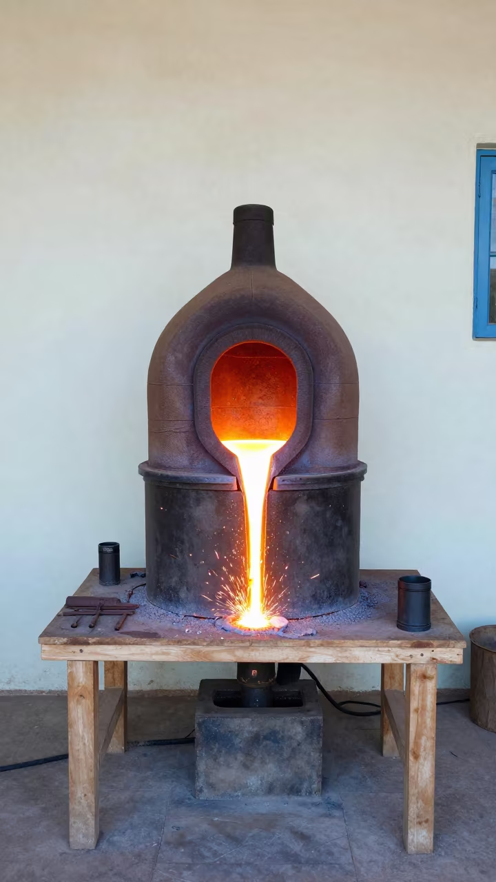 Blast Furnace Iron Tap Sparks Workshop Shelf Djibouti in on a workshop shelf near Djibouti