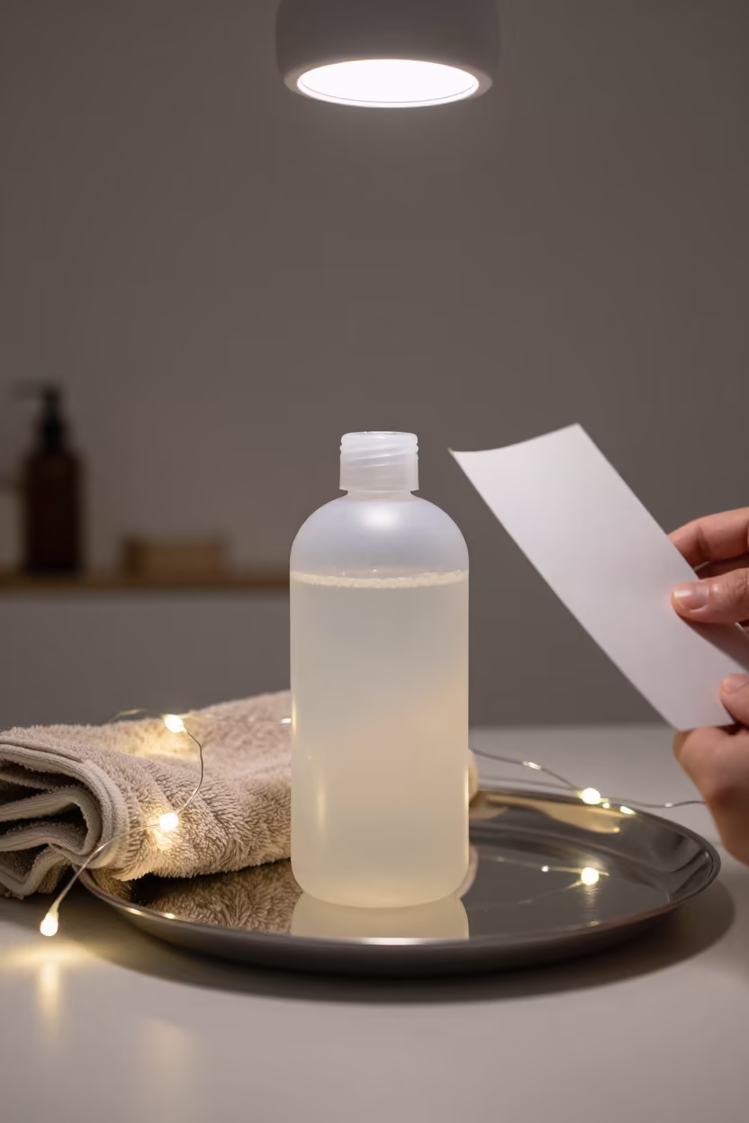 Bleach Dilution Bottle in Winter Skincare Room in inside a skincare treatment room near New York